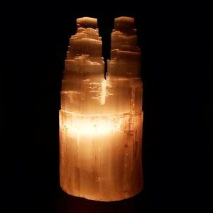 Selenite Tower Lamp Twin Iceberg Tier Rough 20cm 8"